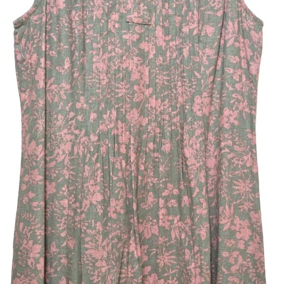 Chadwicks of Boston Green Floral Linen Blend Pleated Sleeveless Midi Dress Sz S - Picture 3 of 9